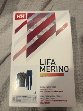 Helly Hansen size 12 (152) Junior Lifa Merino Set - Dark Teal Camo